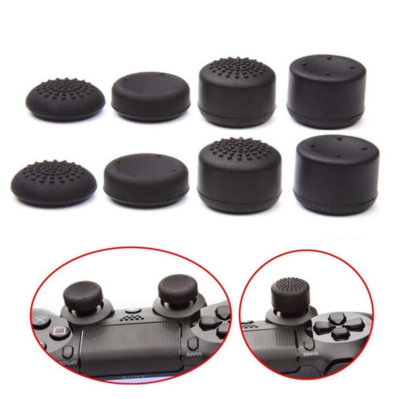 Rowsmau 8 Pcs Heightened Soft Silicone Anti-Slip Analog Joystick Thumb Grip Stick Cap Cover Case Skin Skid Heighten for PlayStation 4 PS4 PS3 Xbox Controller (Black) - Image 2